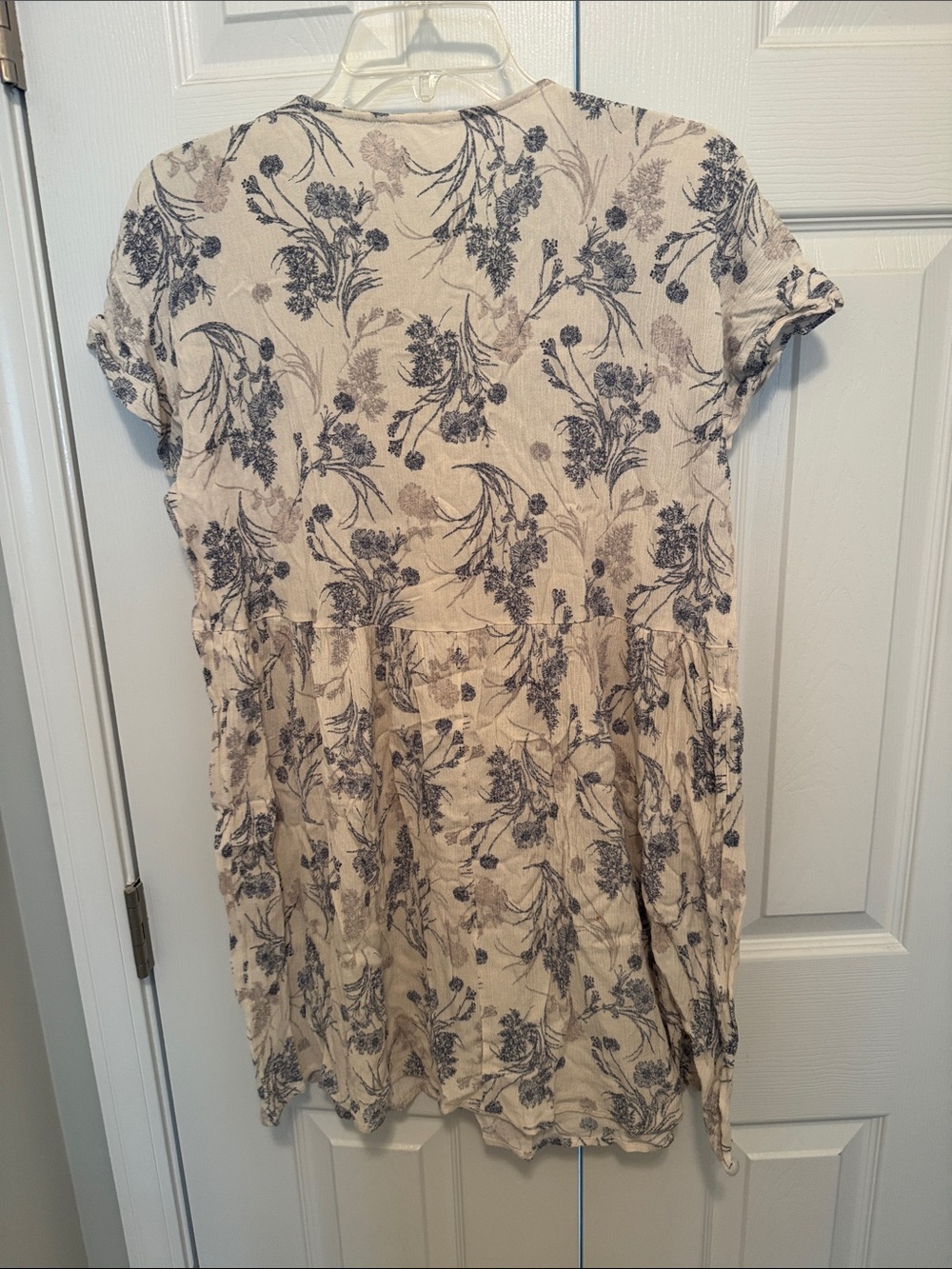 Floral V-Neck Short Sleeve Women’s Maternity Dress - Cream and Navy - Picture 2 of 2